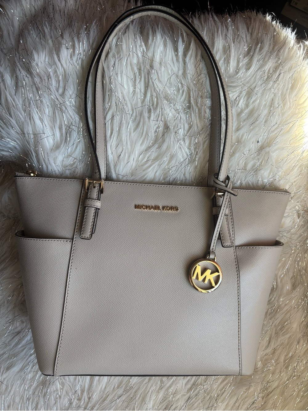 Michael Kors Jet Set East West Top Zip Tote beige cream Saffiano Leather